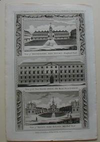 Thorton William: View of Ironmongers Alms Houses, Kingsland Road. View of the New Execise Office , Old Broad Street, London.View of Trinity Alms  Houses, Mile End Road