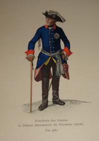 Nagy Frigyes egyenruhában.  Friedrich der Grosse in Uniform (Interimsrock der Potsdamer Garde). Um 1780